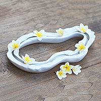 Ceramic blossom vase, 'Living Flow in White' - Freeform White Ceramic Blossom Vase