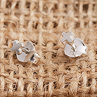 Sterling silver stud earrings, 'Mark the Spot' - Sterling Silver X Shaped Stud Earrings