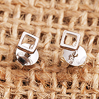 Sterling silver stud earrings, 'On the Diagonal' - Open Square Sterling Silver Stud Earrings