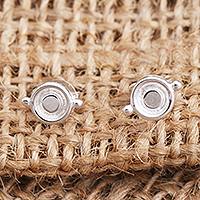 Sterling silver stud earrings, 'Planets in Orbit' - Circle Sterling Silver Stud Earrings