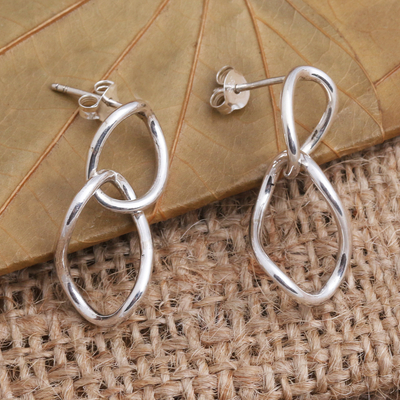 Sterling silver dangle earrings, 'Links Course' - Sterling Silver Links Dangle Post Earrings