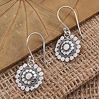 Sterling silver dangle earrings, 'Simply Dotty' - Dotted Sterling Silver Dangle Earrings from Bali