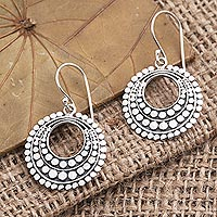 Sterling silver dangle earrings, 'Epicycle' - Round Dangle Earrings Handmade in Sterling Silver
