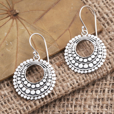 Sterling silver dangle earrings, 'Epicycle' - Round Dangle Earrings Handmade in Sterling Silver