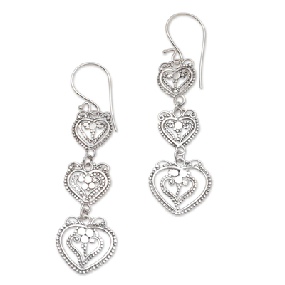 Romantic Heart Cascade Earrings in Sterling Silver