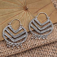 Sterling silver hoop earrings, 'Jawan Arrows' - Hand Crafted Sterling Silver Hoop Earrings