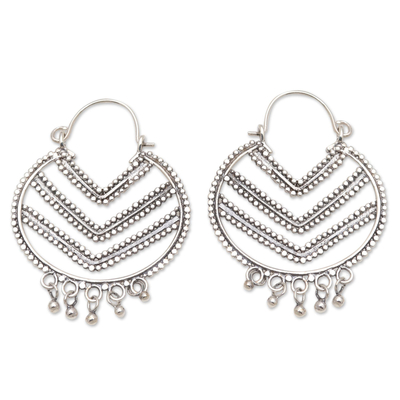 Sterling silver hoop earrings, 'Jawan Arrows' - Hand Crafted Sterling Silver Hoop Earrings