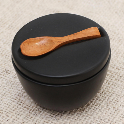 Ceramic and teak wood condiment set, Midnight Meal (3 pcs)