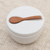 Ceramic and teak wood condiment Set, 'Midday Meal' (3 pcs) - Handmade Ceramic Condiment Set with Wood Spoon (3 Pcs) thumbail