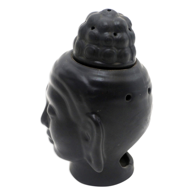 Ceramic oil warmer, 'Buddha Head' - Hand Crafted Buddha Oil Warmer from Bali
