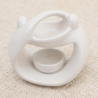 Ceramic oil warmer, 'Warm Feelings' - White Ceramic Sculptural Oil Warmer