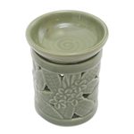 Ceramic oil warmer, 'Jepun Tree' - Floral Themed Handmade Ceramic Oil Warmer