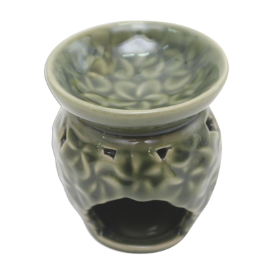 Frangipani Motif Green Ceramic Oil Warmer