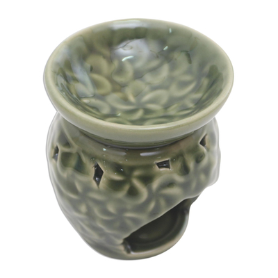 Calentador de aceite de cerámica - Calentador de aceite de cerámica verde con motivos Frangipani