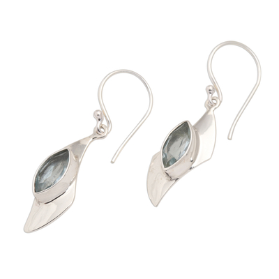 Blue topaz dangle earrings, 'Blue Shift' - Modern Silver and Blue Topaz Dangle Earrings