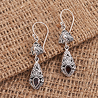 Silver and Garnet Dangle Earrings from Bali,'Traditional Treasure'