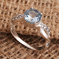 Blue Topaz and Quartz Sterling Silver Ring,'Must Be Love'
