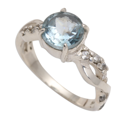 Blue Topaz and Quartz Sterling Silver Ring