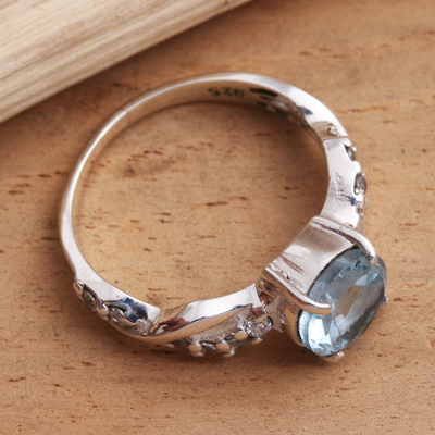 Blue topaz cocktail ring, 'Must Be Love' - Blue Topaz and Quartz Sterling Silver Ring