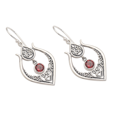 Garnet dangle earrings, 'Red Flash' - Balinese Garnet and Sterling Silver Dangle Earrings