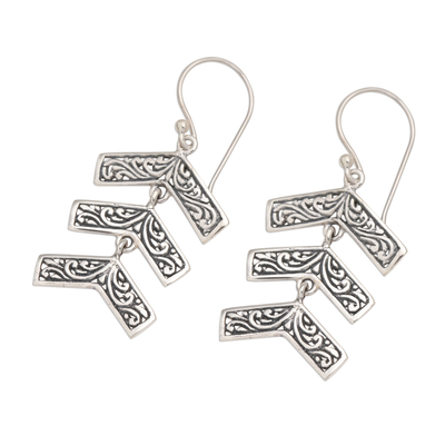 Sterling silver dangle earrings, 'Triple Arrow' - Sterling Silver Balinese Triple Arrow Dangle Earrings