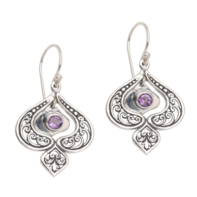 Amethyst dangle earrings, 'Flower Flash' - Purple Amethyst Sterling Silver Dangle Earrings
