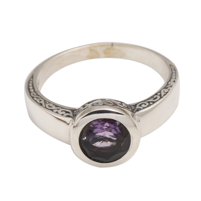 Amethyst solitaire ring, 'The Life Within' - Amethyst Solitaire Sterling Silver Ring