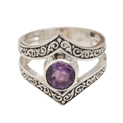 Amethyst cocktail ring, 'Grace and Charm in Purple' - Bezel-Set Amethyst and Sterling Silver Cocktail Ring