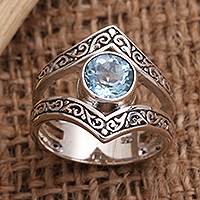 Bezel-Set Blue Topaz and Sterling Silver Cocktail Ring,'Grace and Charm in Blue'