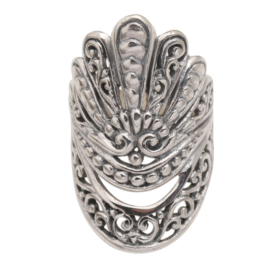 Sterling silver cocktail ring, 'Smiling Crown' - Oxidized Sterling Silver Cocktail Ring