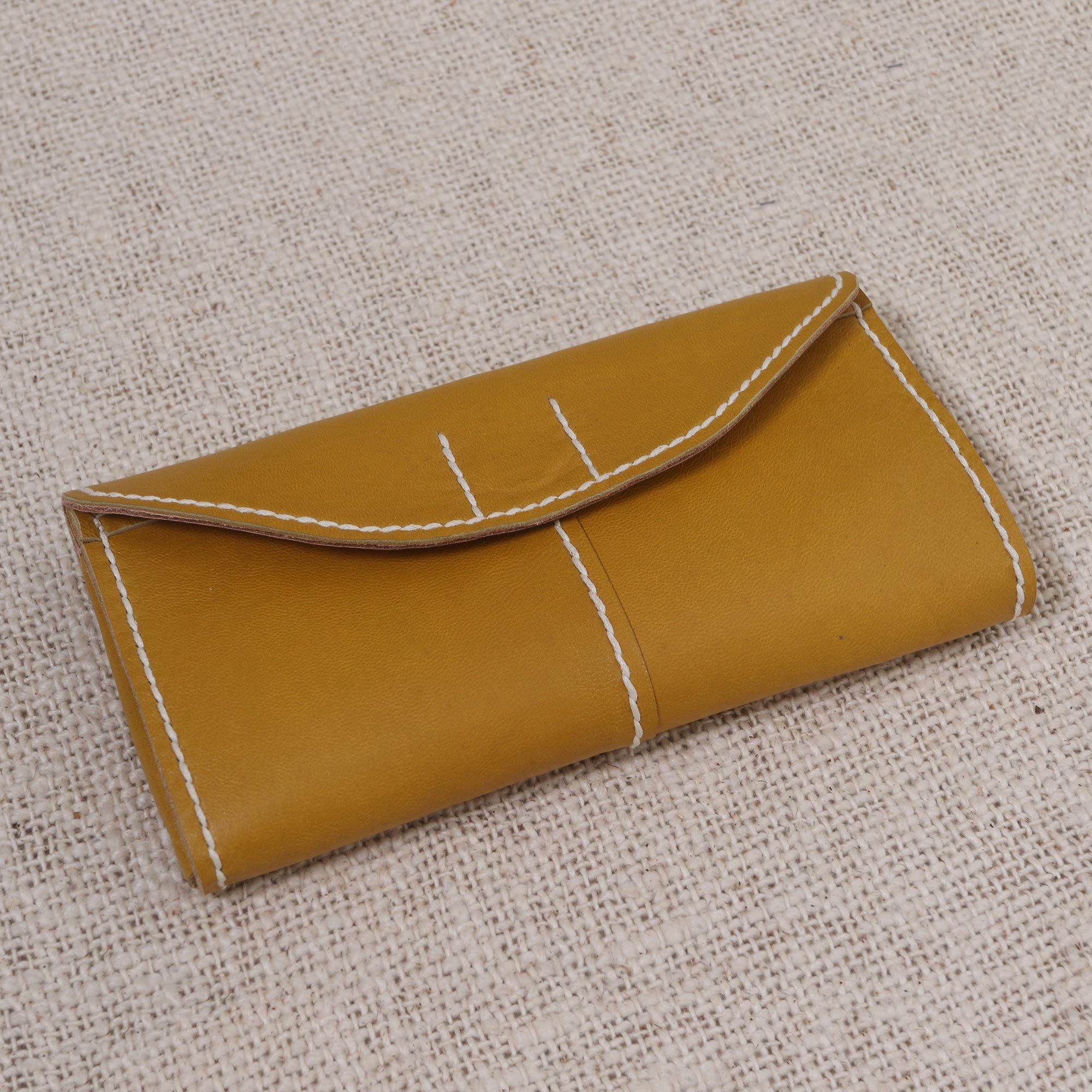 Mustard Yellow Leather Wallet with Snap Clasp Stride in