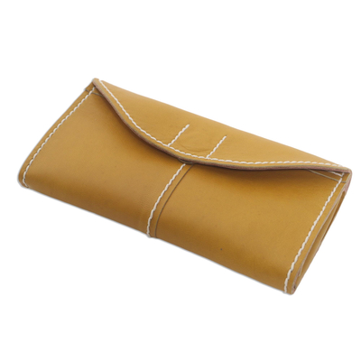 Ledergeldbörse - Senfgelbe Lederbrieftasche mit magnetischem Schnappverschluss
