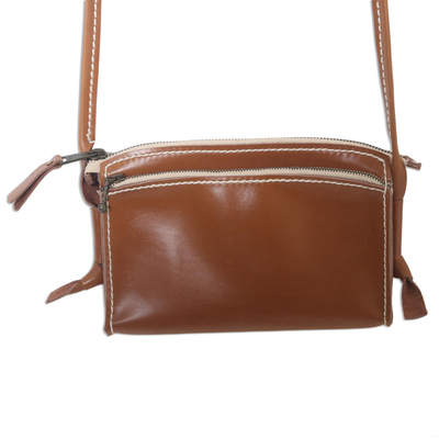 Leather shoulder bag, 'Free and Easy in Brown' - Spice Brown Genuine Leather Shoulder Bag