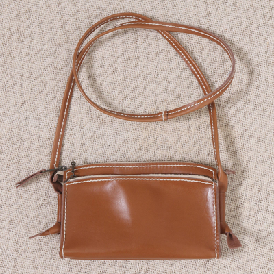 Leather shoulder bag, 'Free and Easy in Brown' - Spice Brown Genuine Leather Shoulder Bag