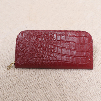 Billetera de cuero - Cartera de cuero en relieve roja de Bali
