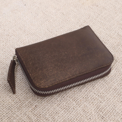 Leather wallet, 'Coffee Simplicity' - Distressed Brown Leather Wallet from Bali