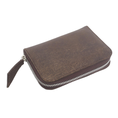 Leather wallet, 'Coffee Simplicity' - Distressed Brown Leather Wallet from Bali
