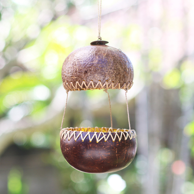 Various VIE Naturals Feeder One Coconut Shell with Bird Carving Approx 30 cm Hanging Height