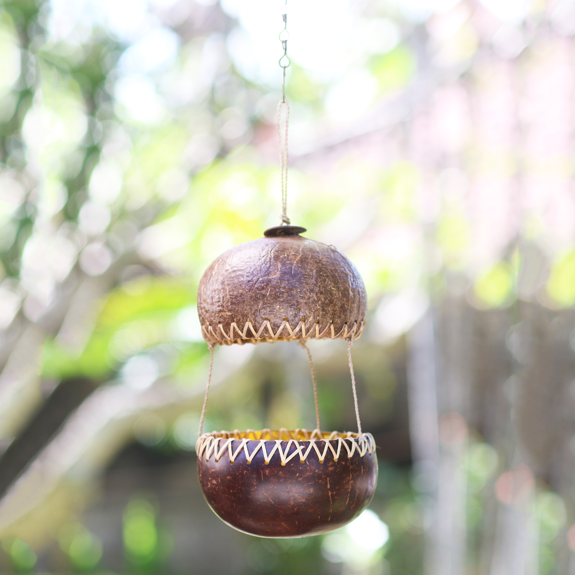 Handcrafted Coconut Shell Bird Feeder Kintamani House NOVICA