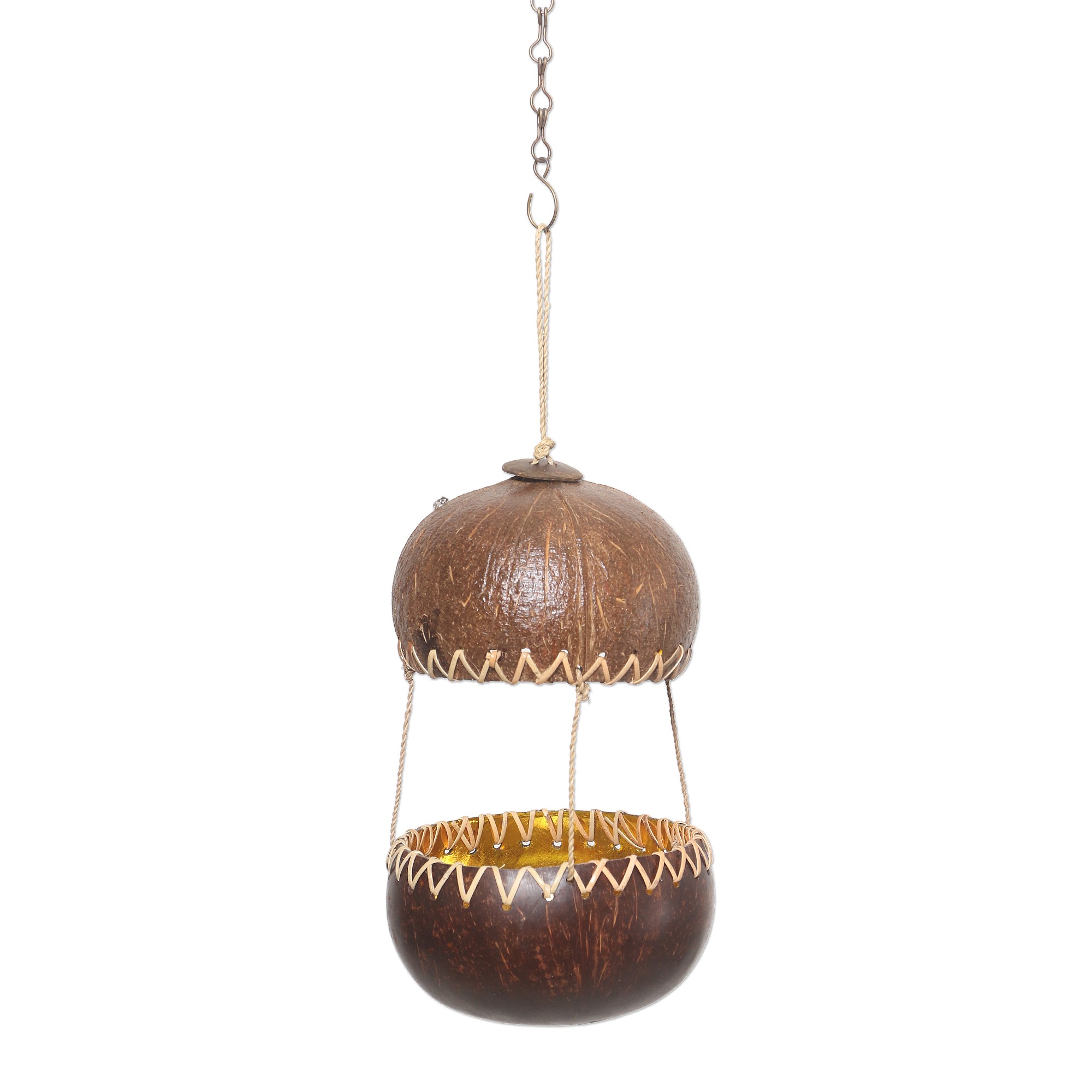 Handcrafted Coconut Shell Bird Feeder Kintamani House NOVICA