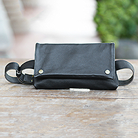 Bolso de cintura de cuero, 'Cool Carrier in Black' - Bolso de cintura de cuero negro hecho a mano