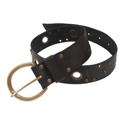 Black Iron Studded Leather Belt