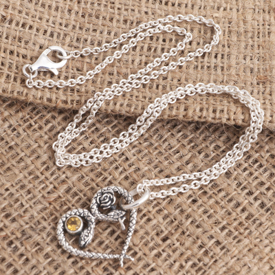 Citrine pendant necklace, 'Serpentine Romance' - Snake Motif Citrine Pendant Necklace