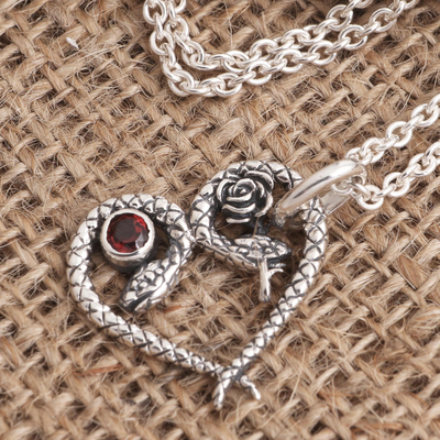 Sterling Silver Garnet Heart-shaped Gemstone Necklace