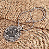 Sterling silver pendant necklace, 'Kraton Shield' - Traditional Balinese Shield Sterling Silver Pendant Necklace