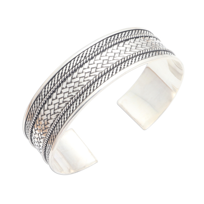 Sterling silver cuff bracelet, 'Woven Motif' - Woven Motif Sterling Silver Cuff Bracelet