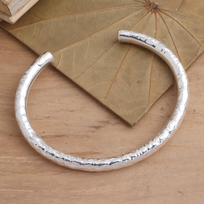Sterling silver cuff bracelet, 'Undulating Waves' - Hammered Sterling Silver Cuff Bracelet