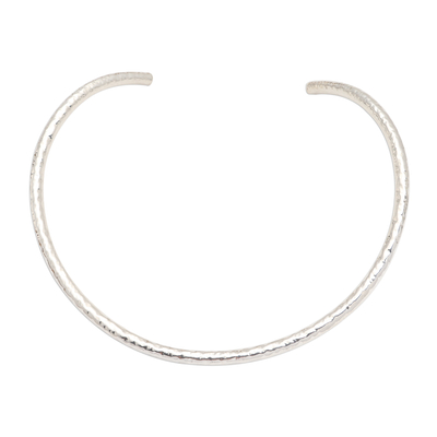 Sterling silver collar necklace, 'Undulating Waves' - Hammered Sterling Silver Collar Necklace