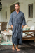 Men's batik cotton robe, 'Blue Midnight' - Men's Batik Belted Cotton Robe (image 2) thumbail