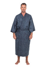 Men's batik cotton robe, 'Blue Midnight' - Men's Batik Belted Cotton Robe